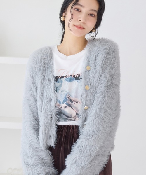 VIS（ビス）の「ラビットライクVネックカーディガン/イージーケア・WEB限定カラー（カーディガン/ボレロ・レディース・グレー系その他/オフホワイト/サックスブルー/ピンク/チャコールグレー・FREE）」の15枚目の写真