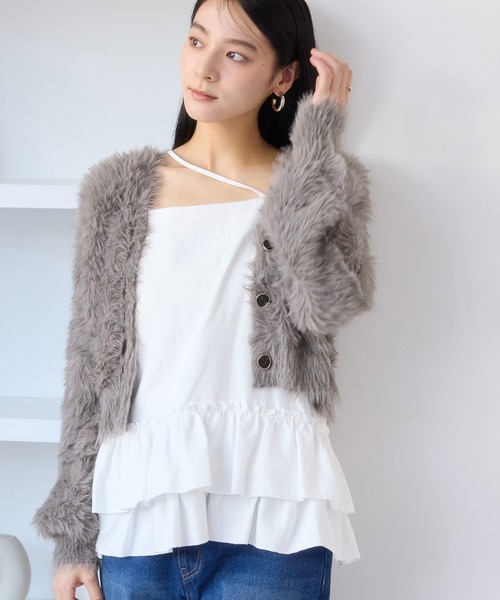 ホワイト レッキスラビットファー ショートカーディガン ホワイト レッキスラビットファー ショートカーディガン