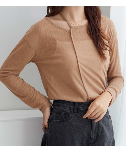 Viola e Viola(ヴィオラエヴィオラ)の「スラブシアーテレコアシメデザイントップス(Tシャツ/カットソー・レディース・モカ/ブラック・M/L)」の21枚目の写真
