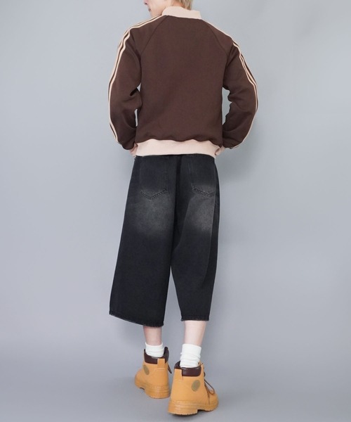 短丈ダブルジップトラックジャケット/ワンポイントロゴ/ジャージ風