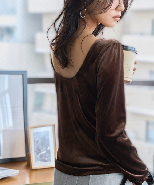 バックシャンボートネックベロアトップス（Tシャツ/カットソー）｜KOBE