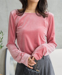 90s 00s ランズエンド　ピンク　無地　ロンT 短丈　桜色　シンプル レディースのTシャツ/カットソー（ピンク/桃色系・ショート丈