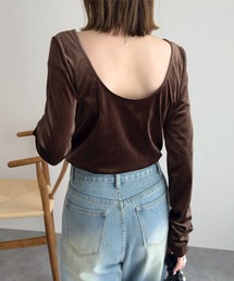 バックシャンボートネックベロアトップス