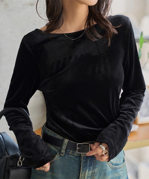 トップス capahve バックシャンボートネックベロアトップス（Tシャツ/カットソー）｜KOBE