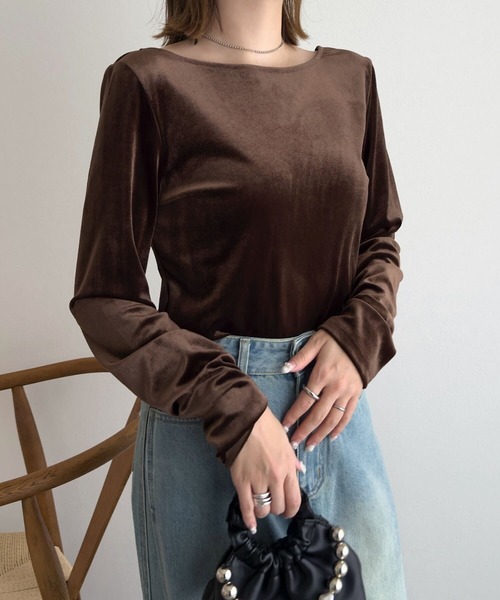 バックシャンボートネックベロアトップス（Tシャツ/カットソー）｜KOBE