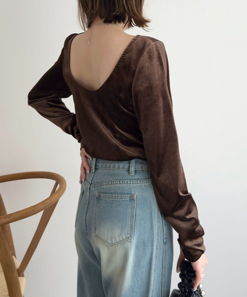 バックシャンボートネックベロアトップス（Tシャツ/カットソー）｜KOBE