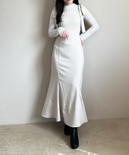 MISCH MASCH（ミッシュマッシュ）の「WEB限定 バックレースアップキャミワンピース（ジャンパースカート・レディース・グレー/ベージュ/ブラック・ﾌﾘ-）」の12枚目の写真