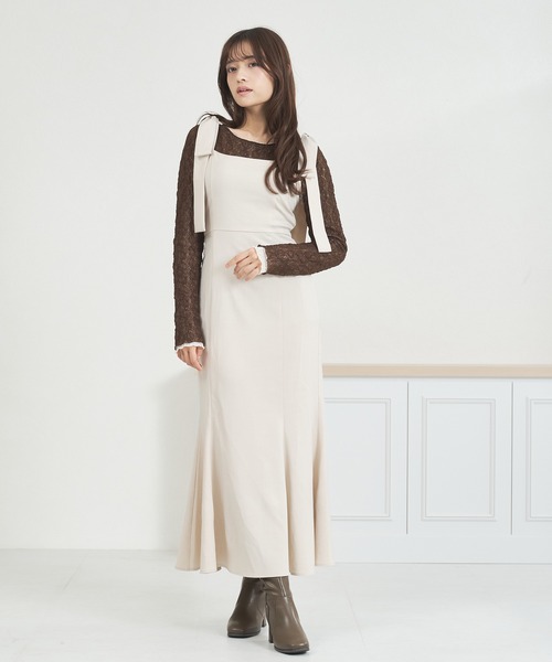 MISCH MASCH（ミッシュマッシュ）の「WEB限定 バックレースアップキャミワンピース（ジャンパースカート・レディース・グレー/ベージュ/ブラック・ﾌﾘ-）」の9枚目の写真