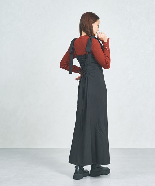 MISCH MASCH（ミッシュマッシュ）の「WEB限定 バックレースアップキャミワンピース（ジャンパースカート・レディース・グレー/ベージュ/ブラック・ﾌﾘ-）」の16枚目の写真