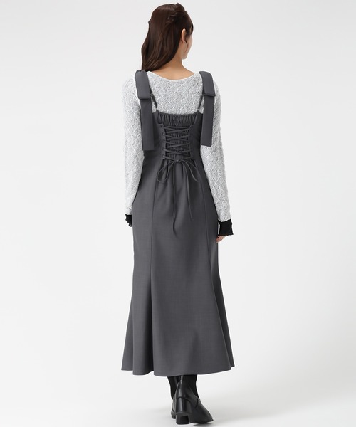 MISCH MASCH（ミッシュマッシュ）の「WEB限定 バックレースアップキャミワンピース（ジャンパースカート・レディース・グレー/ベージュ/ブラック・ﾌﾘ-）」の19枚目の写真