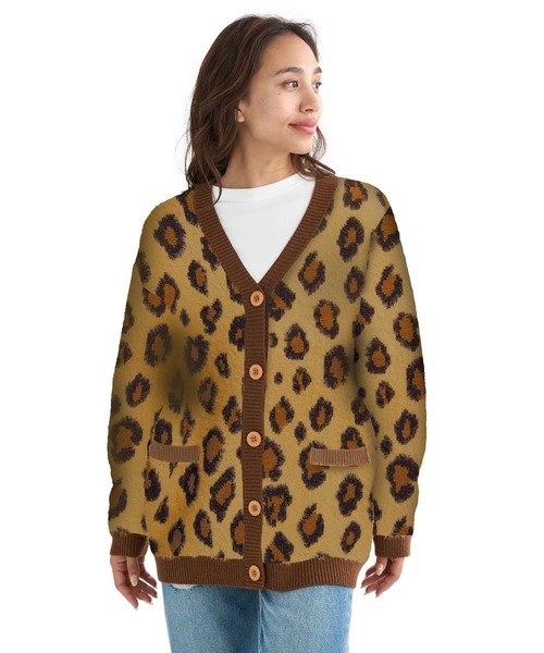 BILLABONG(ビラボン)の「BILLABONG レディース LEOPARD JQ CADI SWEA セーター 【2025年秋冬モデル】 @autumn /ビラボンヒョウ柄バックロゴ刺繍ジャガードニットカーディガン(カーディガン/ボレロ・レディース・ブラック/ブラウン系その他/アイボリー・MEDIUM)」の11枚目の写真