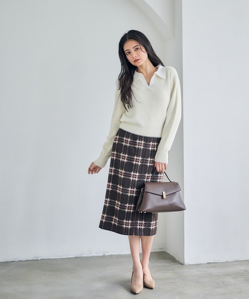 12Twelve Agenda(トゥエルブ アジェンダ)の「ラガー風シャギーニットプルオーバー(ニット/セーター・レディース・アイボリー/チャコールグレー・M)」の8枚目の写真