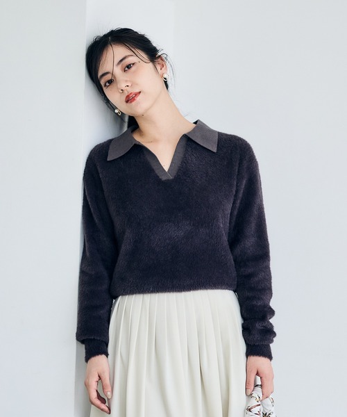 12Twelve Agenda(トゥエルブ アジェンダ)の「ラガー風シャギーニットプルオーバー(ニット/セーター・レディース・アイボリー/チャコールグレー・M)」の19枚目の写真