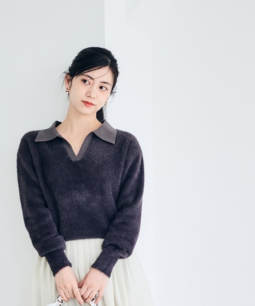 12Twelve Agenda(トゥエルブ アジェンダ)の「ラガー風シャギーニットプルオーバー(ニット/セーター・レディース・アイボリー/チャコールグレー・M)」の20枚目の写真