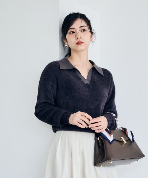 12Twelve Agenda(トゥエルブ アジェンダ)の「ラガー風シャギーニットプルオーバー(ニット/セーター・レディース・アイボリー/チャコールグレー・M)」の21枚目の写真