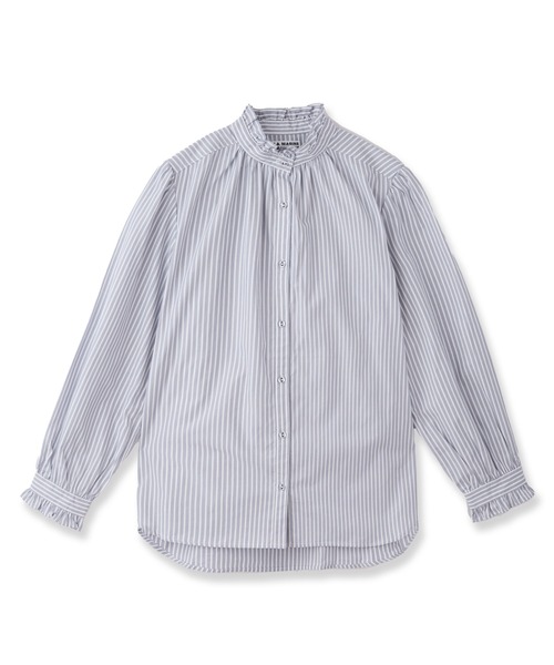 LA MARINE FRANCAISE(マリン フランセーズ)の「blanc et gris スタンドフリルブラウス(シャツ/ブラウス・レディース・ホワイト/グレー・FREE)」の1枚目の写真