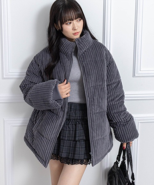 clear（クリア）の「コーデュロイ中綿アウター［大人 カジュアル 着回し力抜群］（ダウンジャケット/コート・レディース・アイボリー/ライトピンク/チャコールグレー・F）」の3枚目の写真