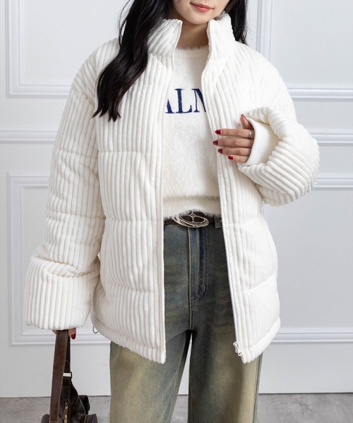 clear（クリア）の「コーデュロイ中綿アウター［大人 カジュアル 着回し力抜群］（ダウンジャケット/コート・レディース・アイボリー/ライトピンク/チャコールグレー・F）」の2枚目の写真