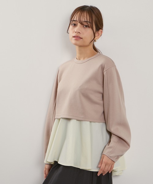 QUEENS COURT(クイーンズコート)の「ダンボールレイヤードライクプルオーバー≪手洗い可能≫(ニット/セーター・レディース・ライトグレー/ピンク/ブラック・M)」の3枚目の写真