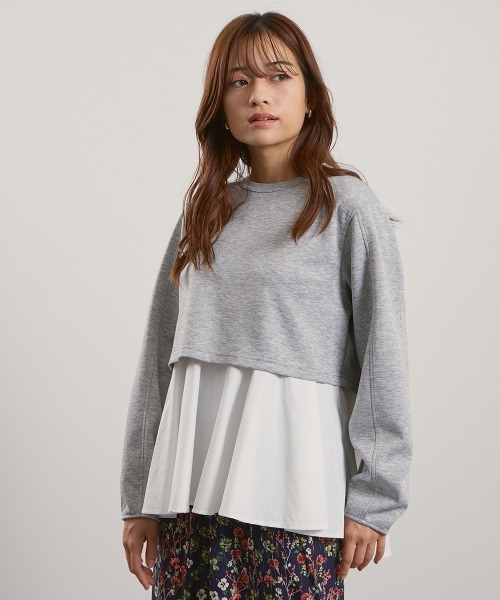 QUEENS COURT(クイーンズコート)の「ダンボールレイヤードライクプルオーバー≪手洗い可能≫(ニット/セーター・レディース・ライトグレー/ピンク/ブラック・M)」の1枚目の写真