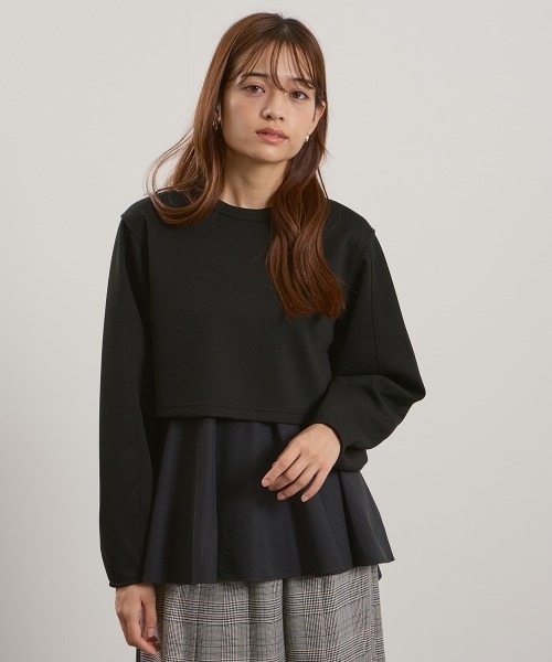 QUEENS COURT(クイーンズコート)の「ダンボールレイヤードライクプルオーバー≪手洗い可能≫(ニット/セーター・レディース・ライトグレー/ピンク/ブラック・M)」の2枚目の写真