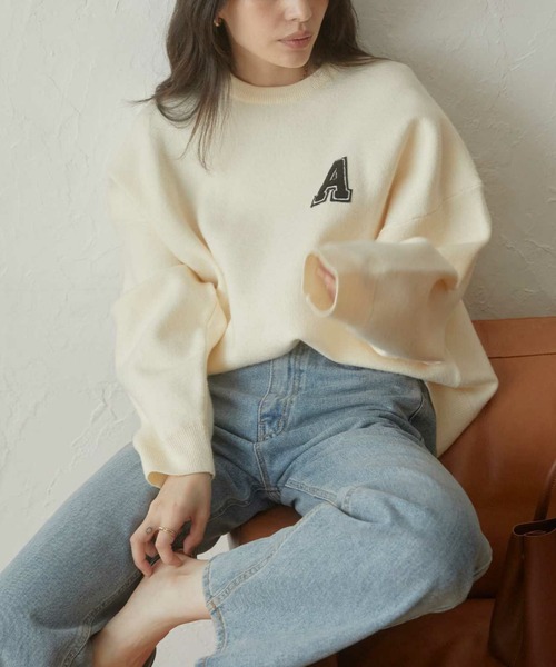 ACYM(アシーム)の「A logo sweat ニット(ニット/セーター・レディース・アイボリー/ブラック/グレー・FREE)」の2枚目の写真