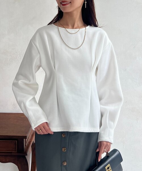 Chez toi(シェトワ)の「裏起毛タックペプラムプルオーバー(Tシャツ/カットソー・レディース・ブラウン/オフホワイト/ブラック・FREE)」の4枚目の写真