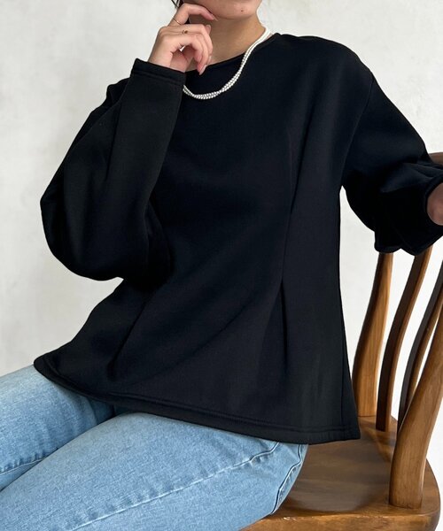 希少☆裏毛 ヘムフリル プルオーバー 完売品 ネイビー セール】裏起毛タックペプラムプルオーバー（Tシャツ/カットソー