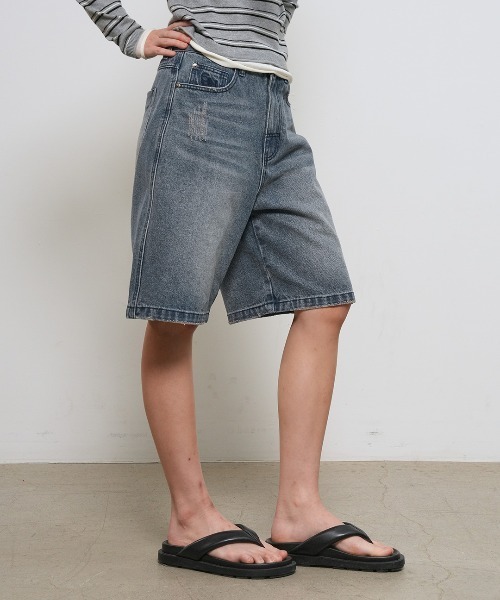 GENERAL IDEA（ジェネラルアイデア）の「【GENERAL IDEA】バミューダワイドデニムパンツ / WIDE BERMUDA DENIM PANTS（デニムパンツ・レディース・ブルー/ブラック/ダークネイビー/ブルー系・XL/L/M/S）」の4枚目の写真