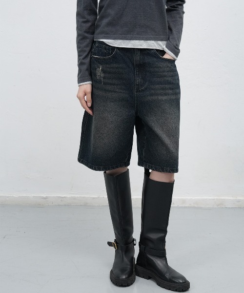 GENERAL IDEA（ジェネラルアイデア）の「【GENERAL IDEA】バミューダワイドデニムパンツ / WIDE BERMUDA DENIM PANTS（デニムパンツ・レディース・ブルー/ブラック/ダークネイビー・XL/L/M/S）」の3枚目の写真