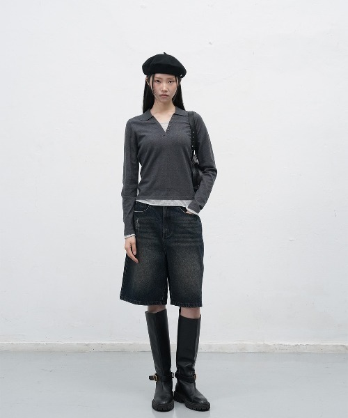 GENERAL IDEA（ジェネラルアイデア）の「【GENERAL IDEA】バミューダワイドデニムパンツ / WIDE BERMUDA DENIM PANTS（デニムパンツ・レディース・ブルー/ブラック/ダークネイビー・XL/L/M/S）」の6枚目の写真
