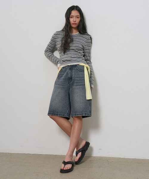 GENERAL IDEA（ジェネラルアイデア）の「【GENERAL IDEA】バミューダワイドデニムパンツ / WIDE BERMUDA DENIM PANTS（デニムパンツ・レディース・ブルー/ブラック/ダークネイビー/ブルー系・XL/L/M/S）」の15枚目の写真