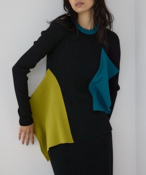 AZUL by moussy(アズールバイマウジー)の「【PLUS】アシンメトリードレープニット(ニット/セーター・レディース・ブラック/グレー系その他/ブラック系その他・FREE)」の3枚目の写真