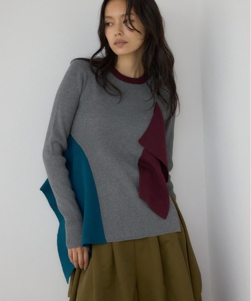 セール】【PLUS】アシンメトリードレープニット（ニット/セーター