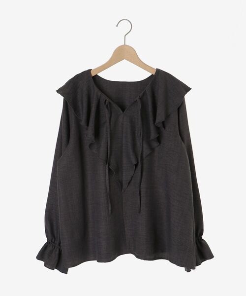 le.coeur blanc(ルクールブラン)の「《手洗い可能》ウールタッチフリルカラーブラウス(シャツ/ブラウス・レディース・オフホワイト/チャコールグレー・38)」の3枚目の写真