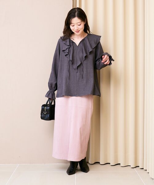 le.coeur blanc(ルクールブラン)の「《手洗い可能》ウールタッチフリルカラーブラウス(シャツ/ブラウス・レディース・オフホワイト/チャコールグレー・38)」の12枚目の写真