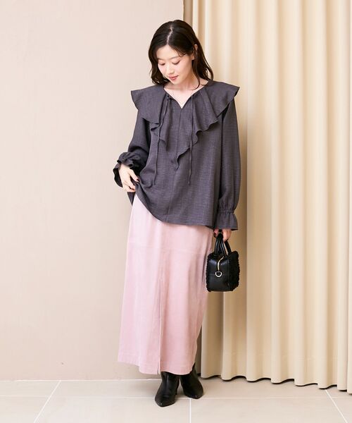 le.coeur blanc(ルクールブラン)の「《手洗い可能》ウールタッチフリルカラーブラウス(シャツ/ブラウス・レディース・オフホワイト/チャコールグレー・38)」の15枚目の写真