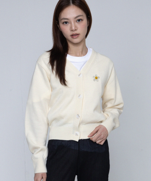 セール】[ウーマン]フラワードット刺繍ニットカーディガン_クリーム