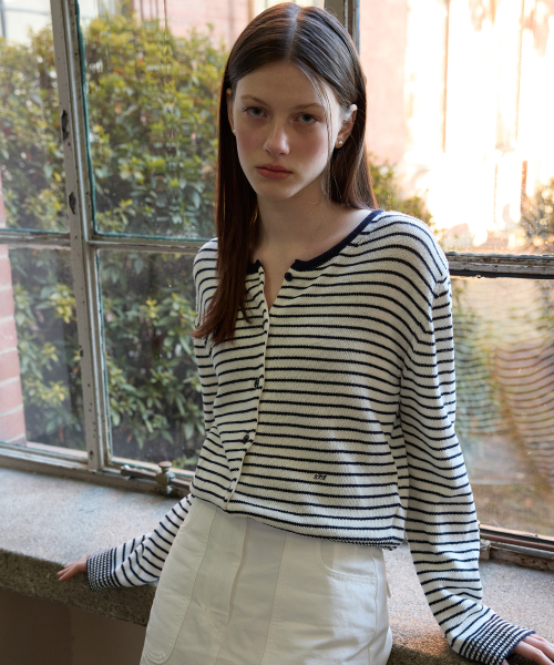 TTUDEMENT(トュードメント)の「STRIPE CREWNECK CARDIGAN IVORY(カーディガン/ボレロ・レディース・その他・FREE)」の1枚目の写真