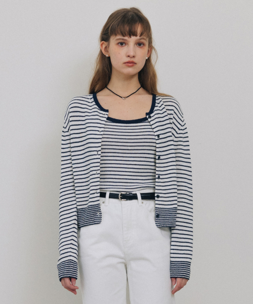 TTUDEMENT(トュードメント)の「STRIPE CREWNECK CARDIGAN IVORY(カーディガン/ボレロ・レディース・その他・FREE)」の3枚目の写真