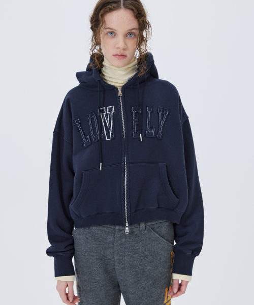 セール】LONELY/LOVELY CROP HOODIE ZIP-UP NAVY（パーカー）｜NOHANT