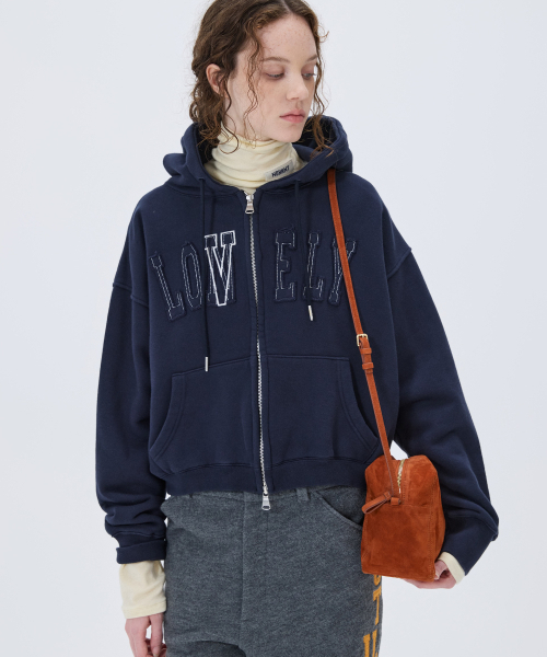 NOHANT(ノアン)の「LONELY/LOVELY CROP HOODIE ZIP-UP NAVY(パーカー・レディース・ネイビー・SMALL/MEDIUM)」の6枚目の写真