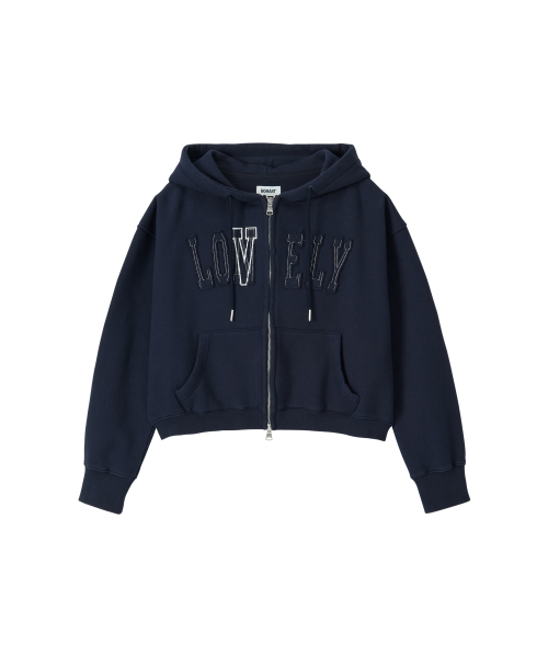 NOHANT(ノアン)の「LONELY/LOVELY CROP HOODIE ZIP-UP NAVY(パーカー・レディース・ネイビー・SMALL/MEDIUM)」の9枚目の写真