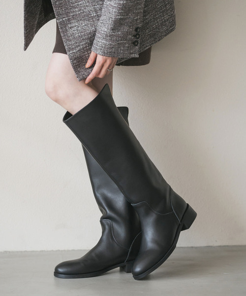 【新品未使用】REMME ロングブーツ/ブラック/36 中古・古着通販】remme (レメ) レザーロングブーツ ブラック サイズ:36