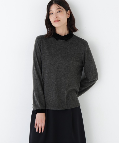 human woman(ヒューマンウーマン)の「◆ベロアドッキングプルオーバー(Tシャツ/カットソー・レディース・グレー系その他/ベージュ系その他2・MEDIUM)」の2枚目の写真