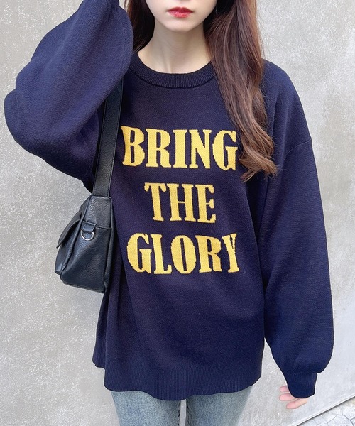 INGNI（イング）の「3段ビッグロゴニット（ニット/セーター・レディース・ワイン系2/ホワイト×ブラック/ネイビー系3/ホワイト系4/ブラウン系6・M）」の4枚目の写真
