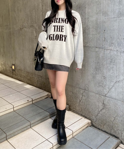 INGNI（イング）の「3段ビッグロゴニット（ニット/セーター・レディース・ワイン系2/ホワイト×ブラック/ネイビー系3/ホワイト系4/ブラウン系6・M）」の11枚目の写真