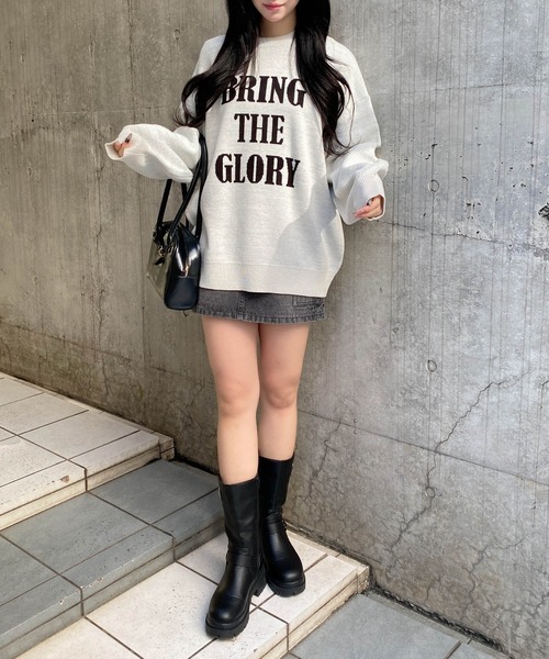 INGNI（イング）の「3段ビッグロゴニット（ニット/セーター・レディース・ワイン系2/ホワイト×ブラック/ネイビー系3/ホワイト系4/ブラウン系6・M）」の12枚目の写真