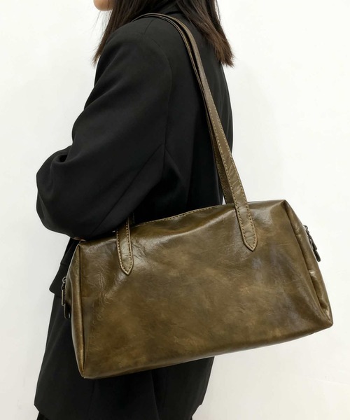 セール】【NuNuNa】合成皮革ヴィンテージライクボストンバッグ