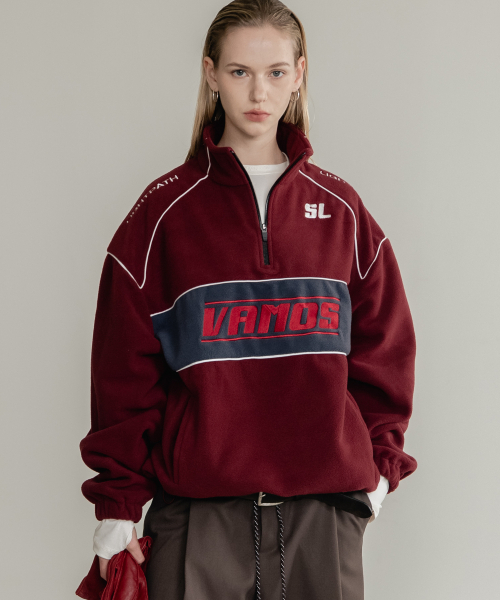 (W) SLレーシングフリースハーフジップバーガンディ